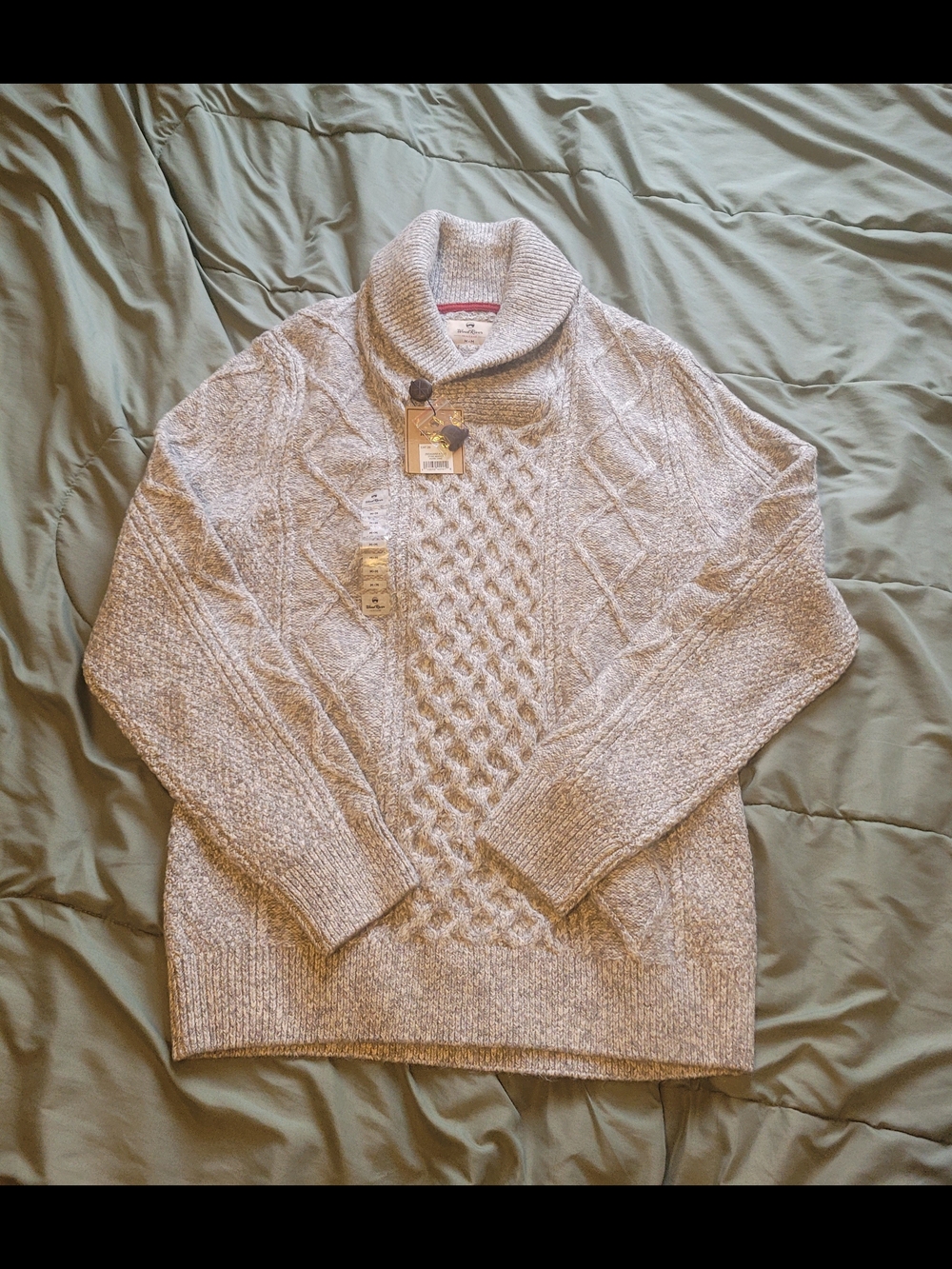 BNT Windriver Men's Shawl Collar Cable Knit Sweater - Light Gray Medium
